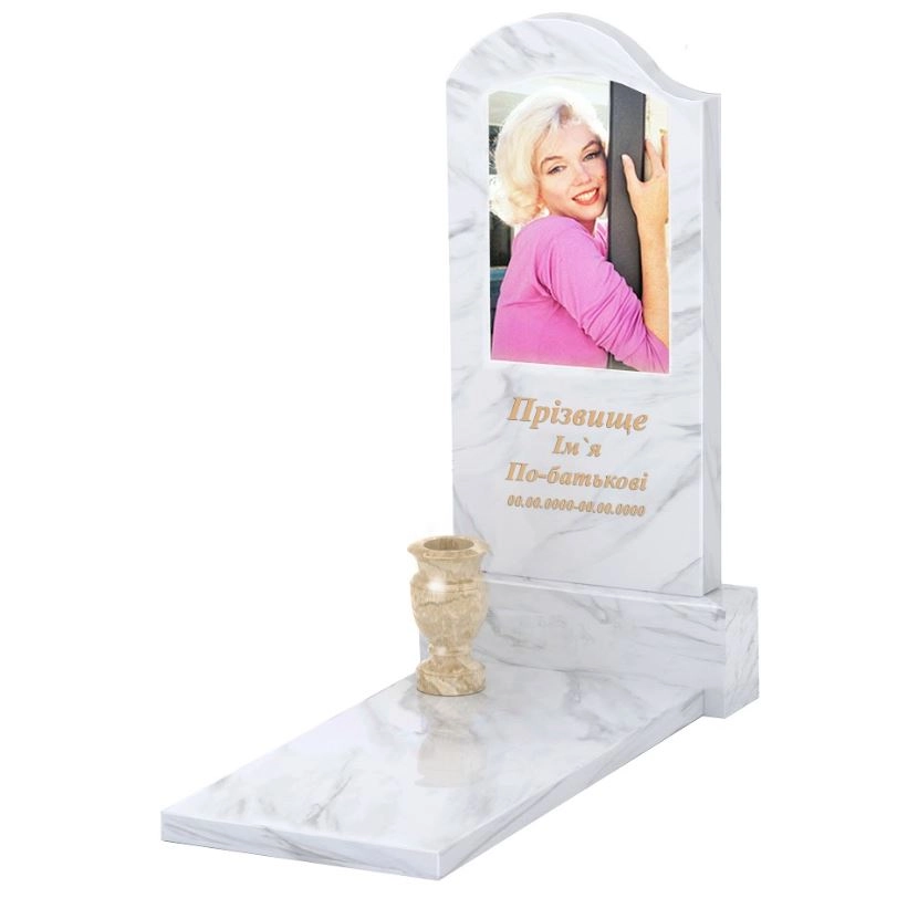 Основне Мармуровий пам'ятник з формою хвилі одинарний з білого мармуру Волокас к7-vol-pf-100-50-08-011-l