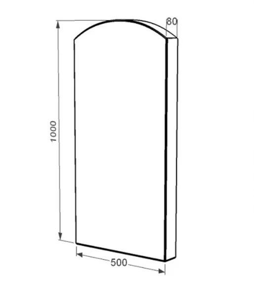 Розміри Стела пам'ятника на могилу дугоподібна 1000x500x80 з граніту вертикальна із неполірованими фасками Букинського кар'єру st-buk-npf-100-50-08-009