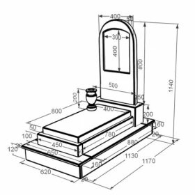Розміри Мармуровий пам'ятник з полукруглою стелою одинарний з мармуру Дайна к12-dan-pf-80-40-05-006-ck