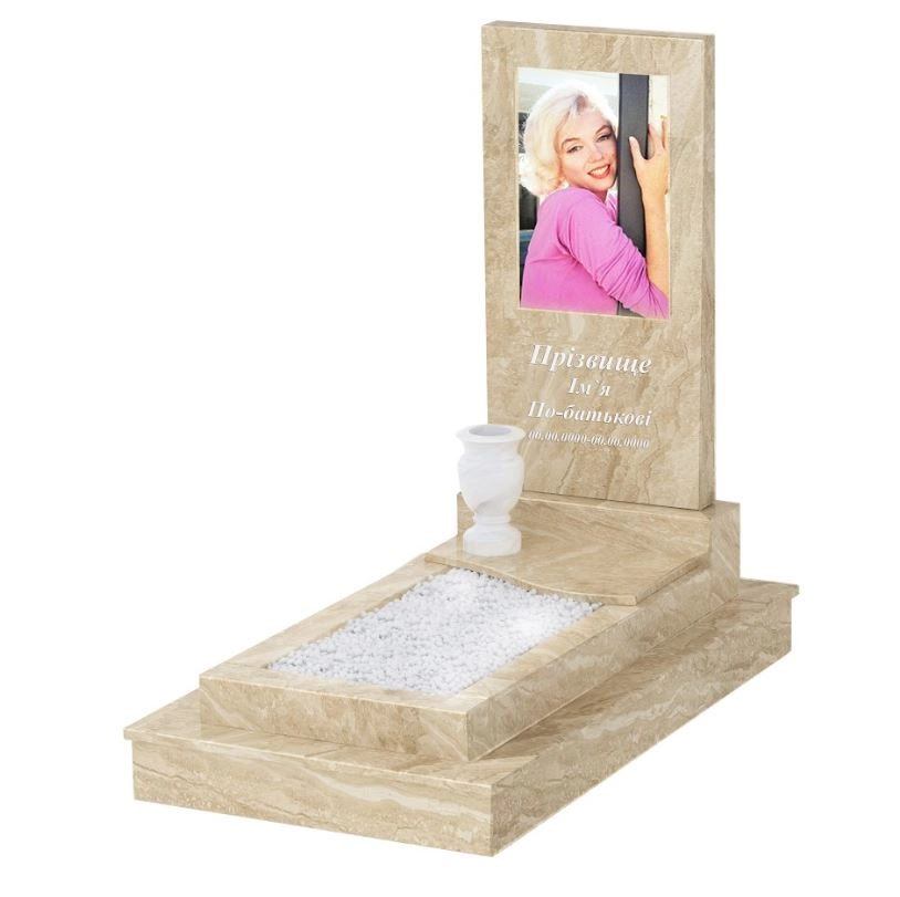 Основне Мармуровий пам'ятник з квітником одинарний з мармуру Дайна з хвилею різьблений к5-dan-pf-100-50-08-001-ck