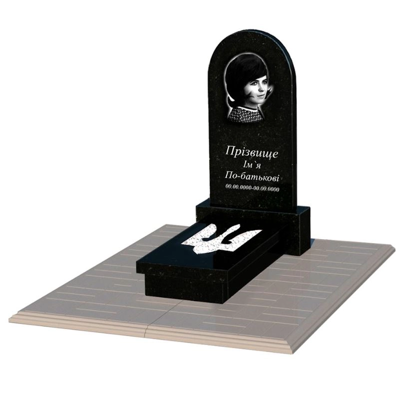 Основное Гранитный памятник черный Коростышев одинарный с Трезубом вырезанным к8-kor-pf-80-40-08-006-pbd1