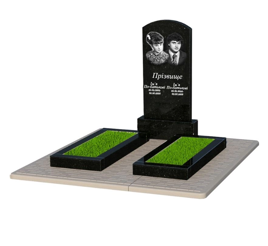 Основне Пам'ятник із граніту з двома надгробками подвійний з дугою різьблений із чорного граніту Коростишів Дуга 009 к14-kor-pf-100-50-08-009-pbd2