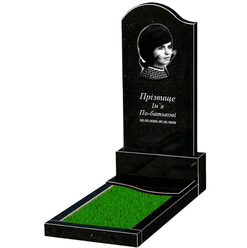 Основне Гранітний пам'ятник з квітником одинарний із чорного граніту Коростишів з хвилею різьблений к5-kor-npf-120-60-08-011