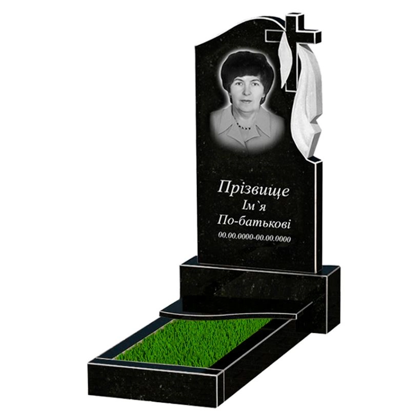 Основне Гранітний пам'ятник для матері одинарний із чорного граніту Коростишів з хвилею різьблений к3-kor-npf-80-40-05-142-r