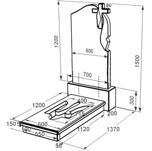 Размеры Ритуальный памятник из гранита с Трезубом резным одинарный из черного гранита Коростышев к8-kor-npf-120-60-08-142-r