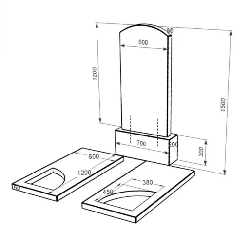 Размеры Памятник на кладбище из гранита высокий двойной из черного гранита Коростышев с вырезанным уголком к18-kor-npf-120-60-08-009