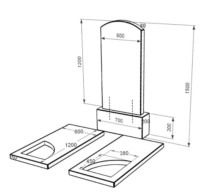Розміри Пам'ятник на цвинтар з граніту високий подвійний із чорного граніту Коростишів з вирізаним куточком к18-kor-npf-120-60-08-009