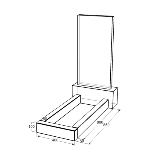 Размеры Цветник на могилу длиной 850 мм 850x400x100 из гранита серия Базис с неполированными фасками Коростышевского карьера cv-kor-npf-850-400-Bazys