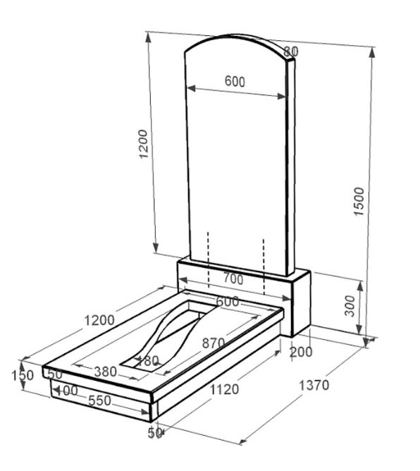 Размеры Памятник надгробие из гранита на одного из черного гранита Коростышев с вырезанной полосой к23-kor-npf-120-60-08-009