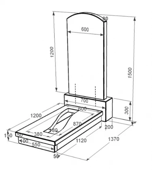 Розміри Пам'ятник надгробок із граніту на одного із чорного граніту Коростишів з вирізаною смугою к23-kor-npf-120-60-08-009