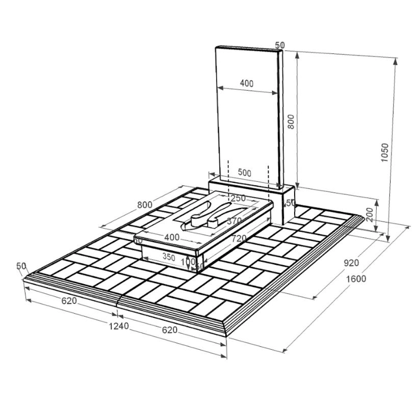 Розміри Гранітний пам'ятник стела 80x40 см одинарний із чорного граніту Коростишів з Тризубом вирізаним к8-kor-npf-80-40-08-001-pbd1