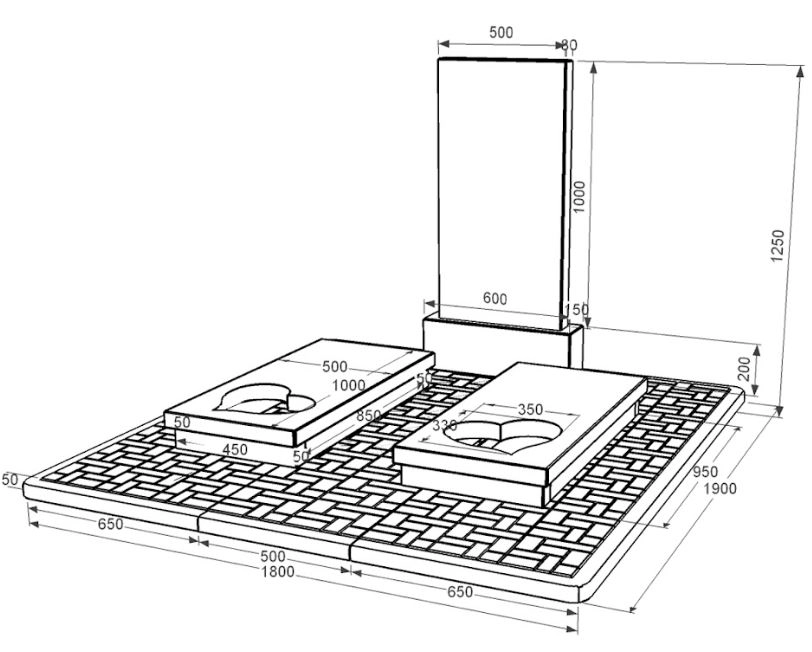 Розміри Надгробний пам'ятник із граніту середнього розміру подвійний із чорного граніту Коростишів з серцем різьблена робота к20-kor-pf-100-50-08-001-pbd2