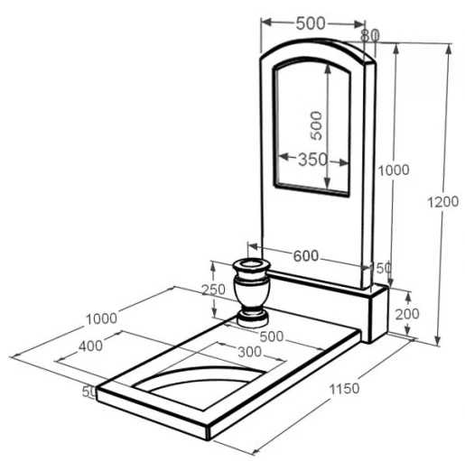 Размеры Мраморный памятник девушкам одинарный из мрамора Дайна с вырезанным уголком к9-dan-pf-100-50-08-009