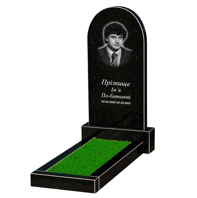 Основное Памятник из гранита со стелой полукруглой формы одинарный из черного гранита Коростышев к1-kor-npf-100-50-08-006