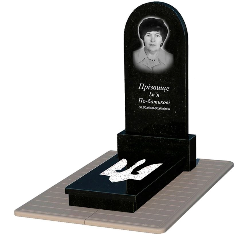 Основное Гранитный памятник с 1 надгробием одинарный из черного гранита Коростышев с Трезубом вырезанным к8-kor-pf-120-60-08-006-pbd3