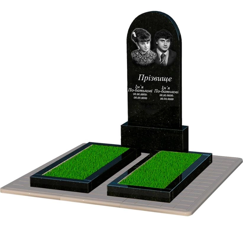 Основне Пам'ятник із граніту на могилу подвійний із чорного граніту Коростишів з полукруглою стелою к14-kor-pf-120-60-08-006-pbd3