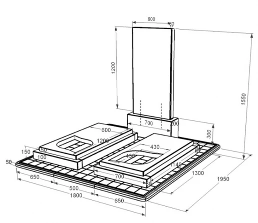 Розміри Гранітний пам'ятник вертикальний подвійний із чорного граніту Коростишів з листом різьблена робота к22-kor-pf-120-60-08-001-pbd3