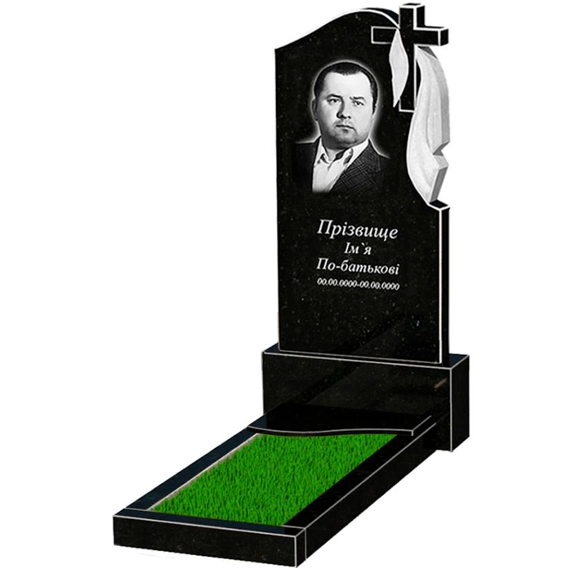 Основное Памятник из гранита широкого размера одинарный из черного гранита Коростышев с волной резной к4-kor-npf-120-60-08-142-r