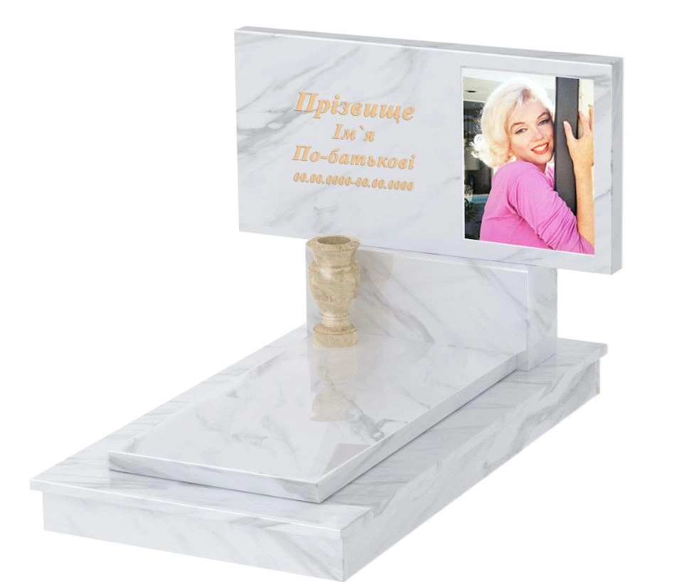 Основное Мраморный памятник из камня Греция одинарный из белого мрамора Волокас без резных работ к7-vol-pf-60-120-08-001-ck