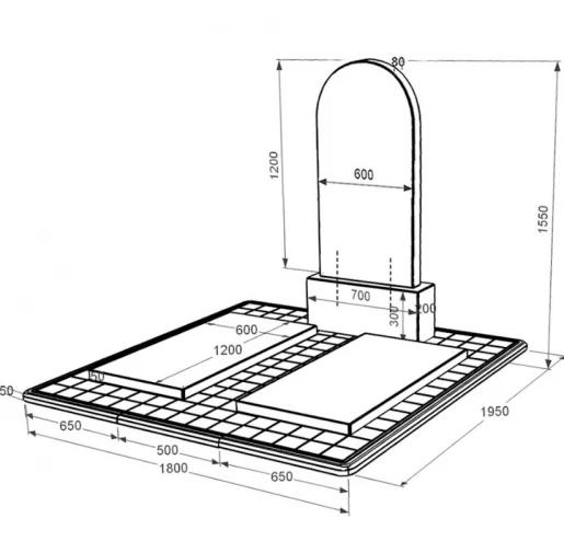 Розміри Гранітний пам'ятник з полукруглою стелою подвійний із чорного граніту Коростишів к17-kor-pf-120-60-08-006-pbd3