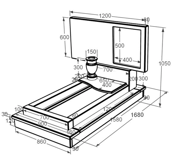 Розміри Мармуровий пам'ятник на могилу з формою хвилі одинарний з білого мармуру Волокас к5-vol-pf-60-120-08-001-ck