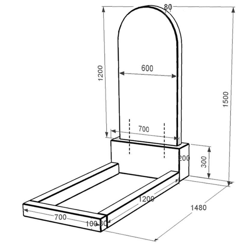 Розміри Гранітний пам'ятник синові одинарний із чорного граніту Коростишів з полукруглою стелою к2-kor-pf-120-60-08-006