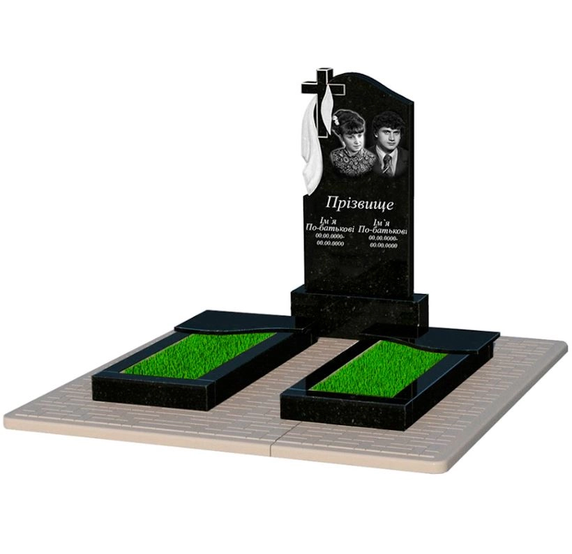 Основное Памятник из гранита черного цвета двойной из черного гранита Коростышев с волной резной к15-kor-pf-100-50-08-142-pbd2