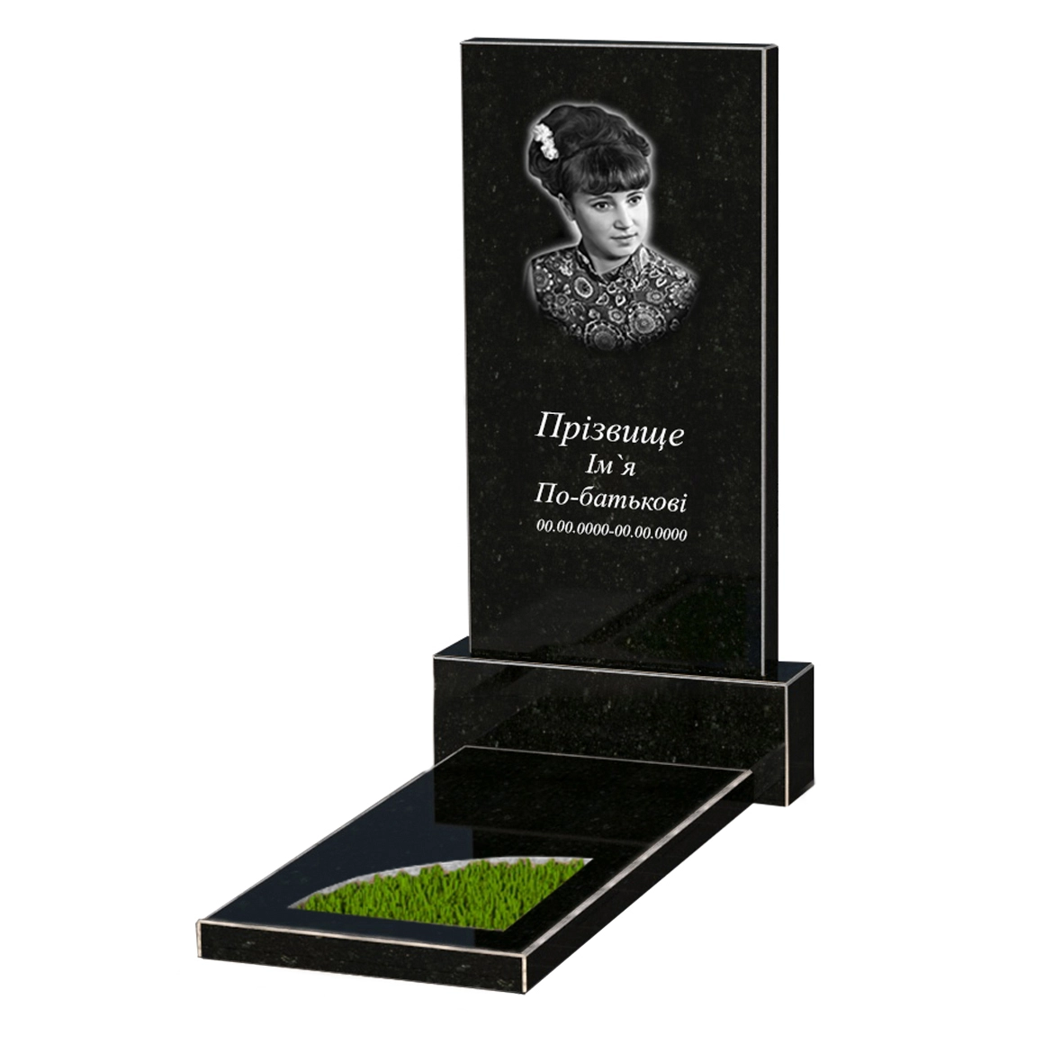 Основне Гранітний пам'ятник з одним надгробком одинарний із чорного граніту Коростишів з вирізаним куточком к9-kor-npf-100-50-08-001