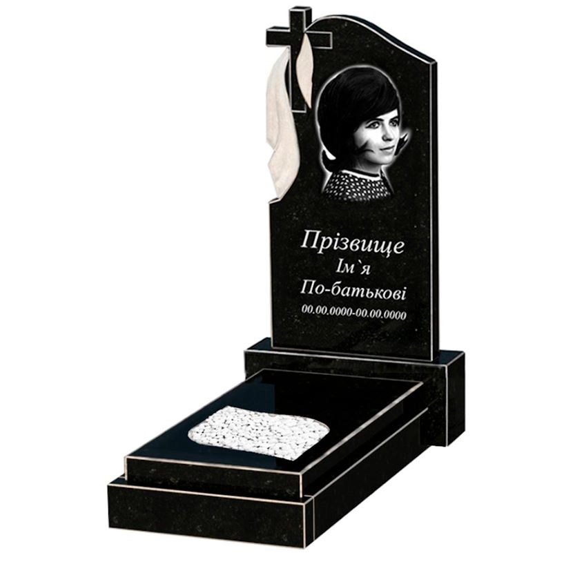 Основне Пам'ятник із граніту стела 80x40 см одинарний із чорного граніту Коростишів з листом різьблена робота к13-kor-npf-80-40-05-142