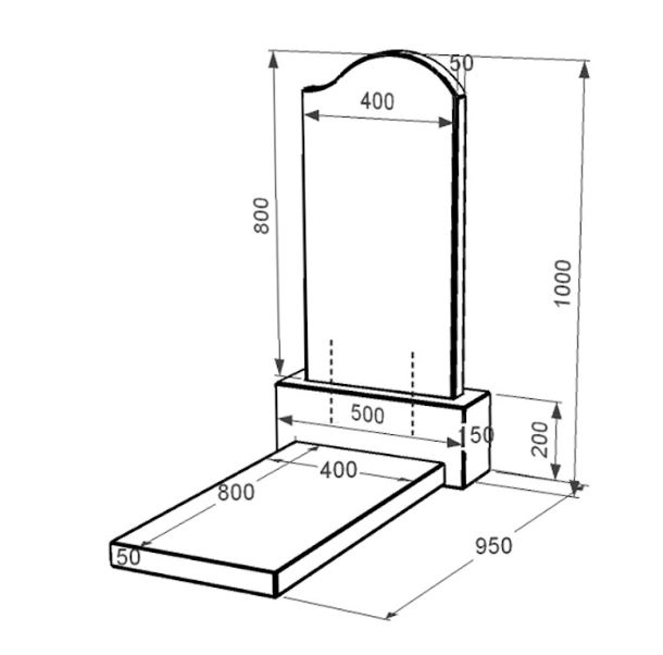 Розміри Надгробок на могилу із граніту з надгробною плитою одинарний із чорного граніту Коростишів з хвилею різьблений к7-kor-npf-80-40-05-011-r