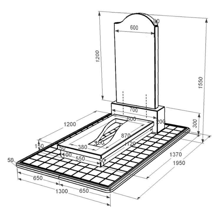 Размеры Гранитный памятник с вырезанной полосой одинарный из черного гранита Коростышев с волной резной к23-kor-npf-120-60-08-011-r-pbd3