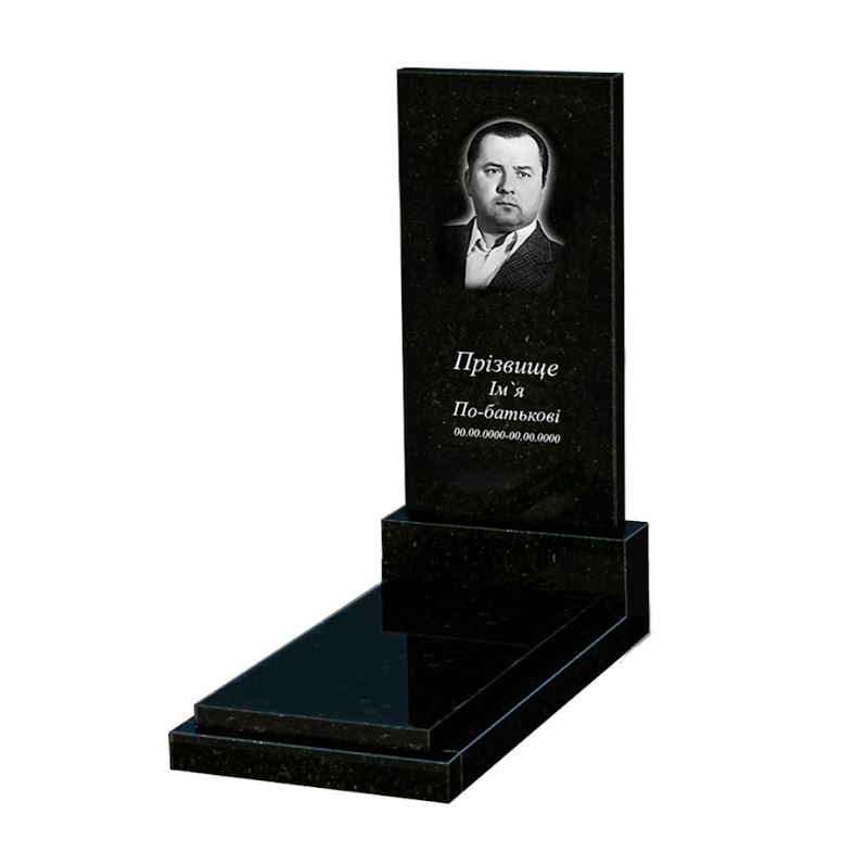 Основне Гранітний пам'ятник на могилу високий одинарний із чорного граніту Коростишів без різьблених робіт к12-kor-pf-120-60-08-001