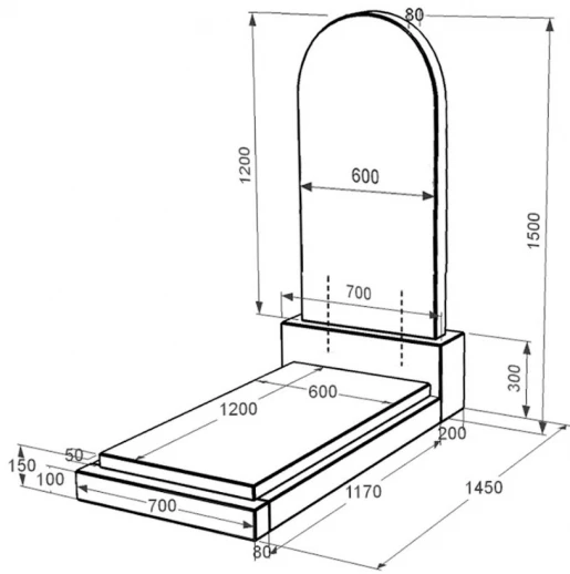 Размеры Гранитный памятник девушкам одинарный из черного гранита Коростышев с полукруглой стелой к12-kor-npf-120-60-08-006