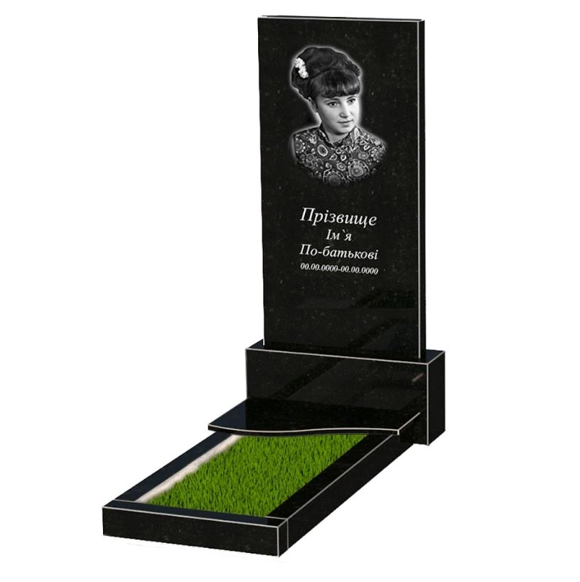 Основне Пам'ятник із граніту з плитою на квітнику одинарний із чорного граніту Коростишів з хвилею різьблений к3-kor-npf-120-60-08-001
