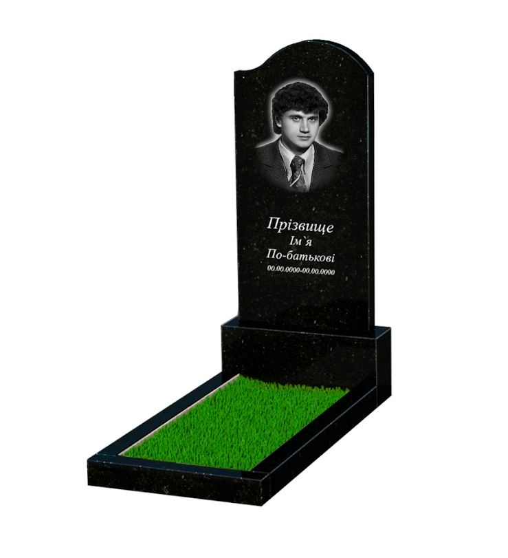 Основне Пам'ятник із граніту юнакам одинарний із чорного граніту Коростишів з хвилею різьблений к2-kor-pf-120-60-08-011-r