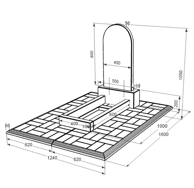 Размеры Гранитный памятник маленького размера одинарный из черного гранита Коростышев с полукруглой стелой к1-kor-pf-80-40-05-006-pbd1