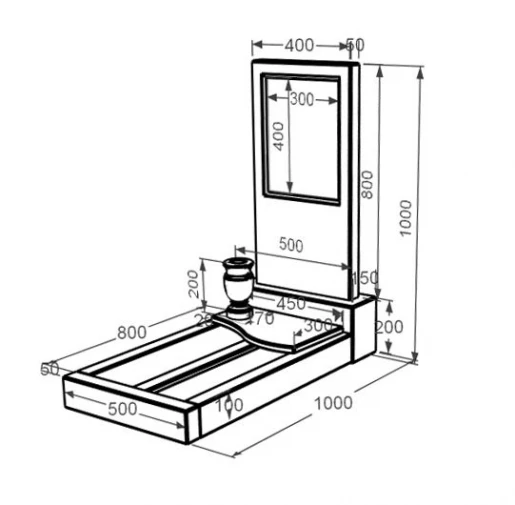 Размеры Мраморный памятник девушкам одинарный из белого мрамора Волокас с волной резной к5-vol-pf-80-40-05-001