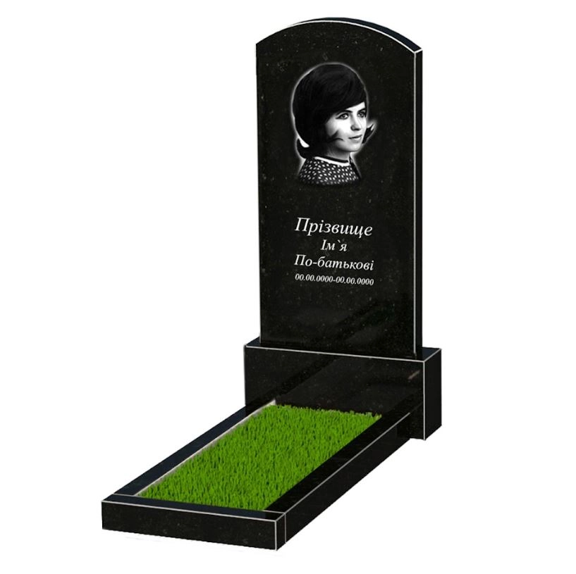 Основне Гранітний пам'ятник висотою 150 см одинарний із чорного граніту Коростишів з дугою різьблений к1-kor-npf-120-60-08-009