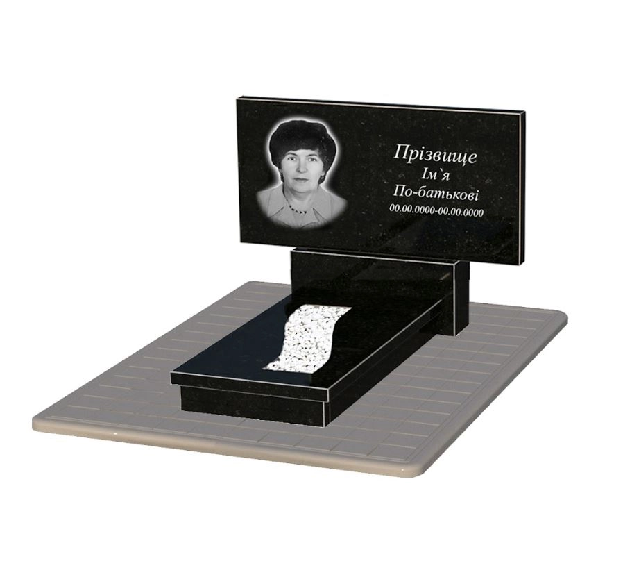 Основне Пам'ятник із граніту висотою 90 см одинарний із чорного граніту Коростишів з вирізаною смугою к23-kor-npf-60-120-08-001-pbd3