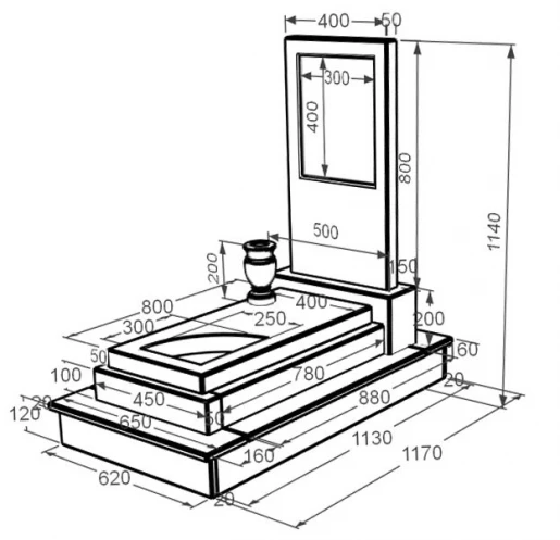 Размеры Памятник из мрамора с полированными фасками одинарный из бежевого мрамора Дайна с вырезанным уголком к24-dan-pf-80-40-05-001-ck