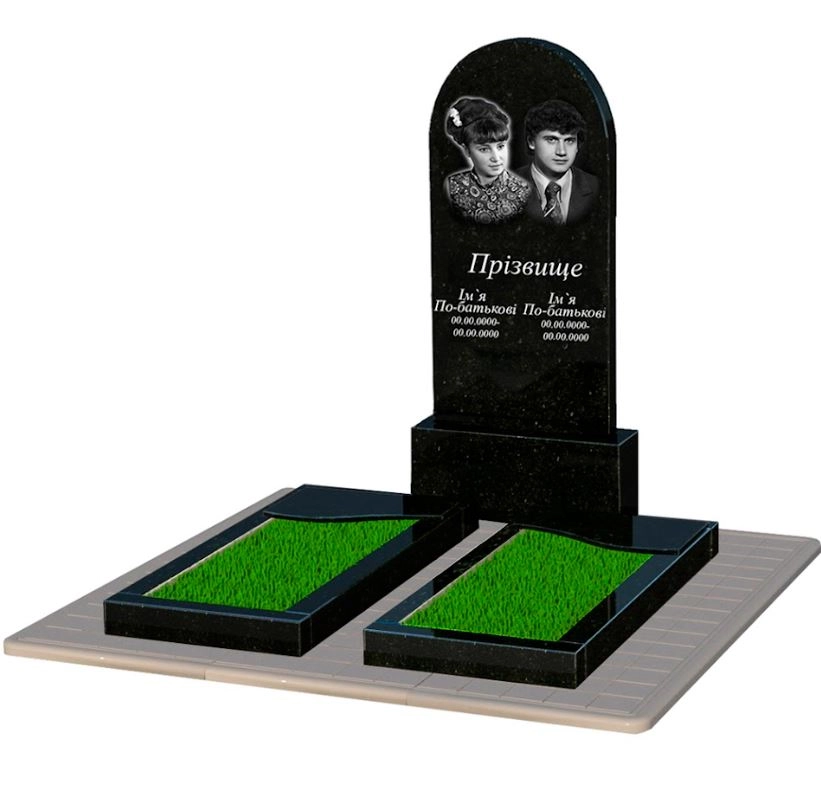 Основне Пам'ятник із граніту широкий подвійний із чорного граніту Коростишів з хвилею різьблений к16-kor-pf-120-60-08-006-pbd3