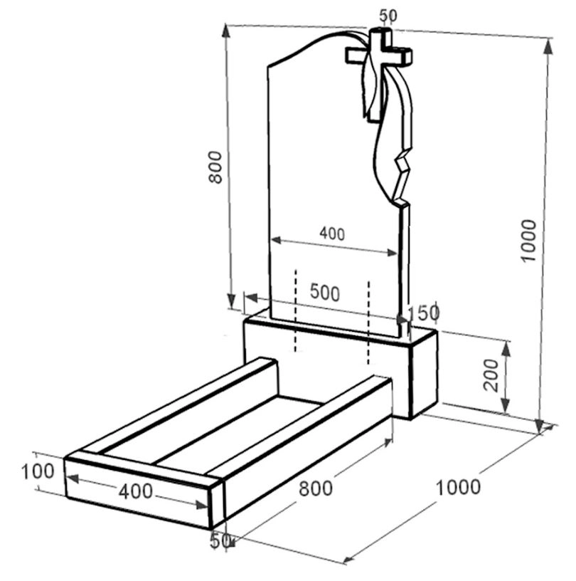 Розміри Гранітний пам'ятник стела 80x40 см одинарний із чорного граніту Коростишів з хрестом та плащаницею різьблений к1-kor-pf-80-40-05-142-r