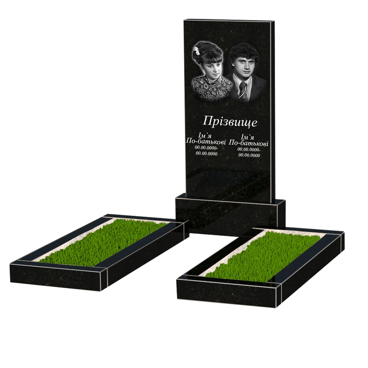 Основне Гранітний пам'ятник для могили подвійний із чорного граніту Коростишів к14-kor-npf-100-50-08-001