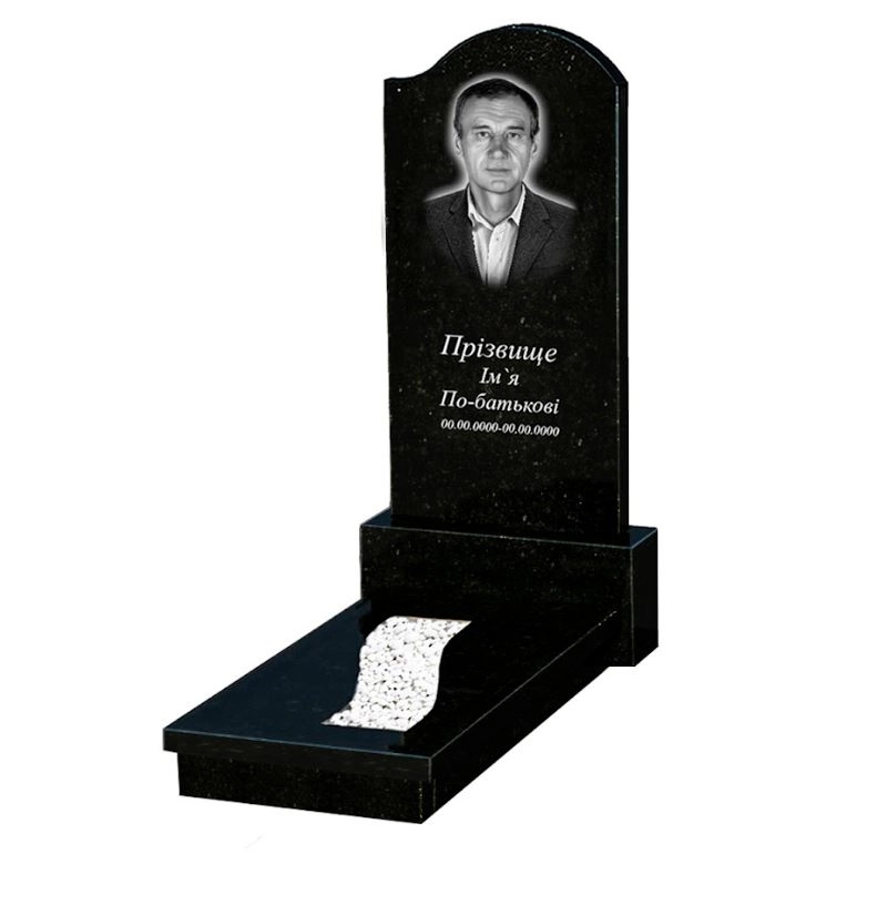 Основне Гранітний пам'ятник з вирізаною смугою одинарний із чорного граніту Коростишів з хвилею різьблений к23-kor-pf-120-60-08-011-r