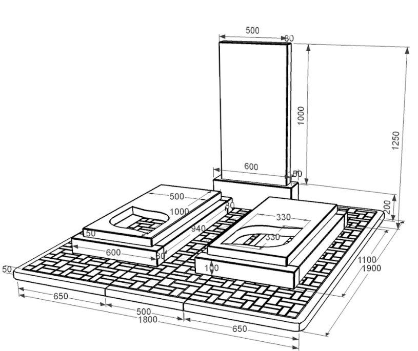 Розміри Пам'ятник із граніту прямокутний подвійний із чорного граніту Коростишів з листом різьблена робота к22-kor-pf-100-50-08-001-pbd2