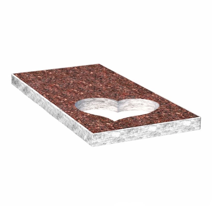 Основное Надгробная плита коричневая 1000x500x50 из Токовского гранита с неполированными фасками серия Сердце правая pl-tok-npf-npt-100-50-05-SERCE-r