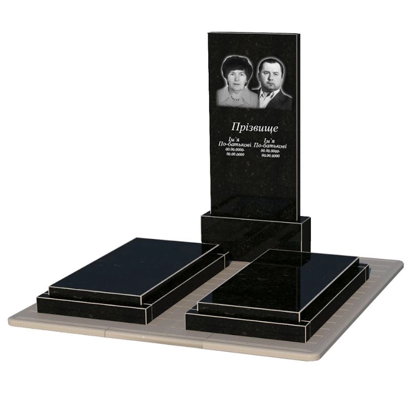 Основное Памятник на кладбище из гранита для супругов двойной из черного гранита Коростышев без резных работ к21-kor-npf-120-60-08-001-pbd3