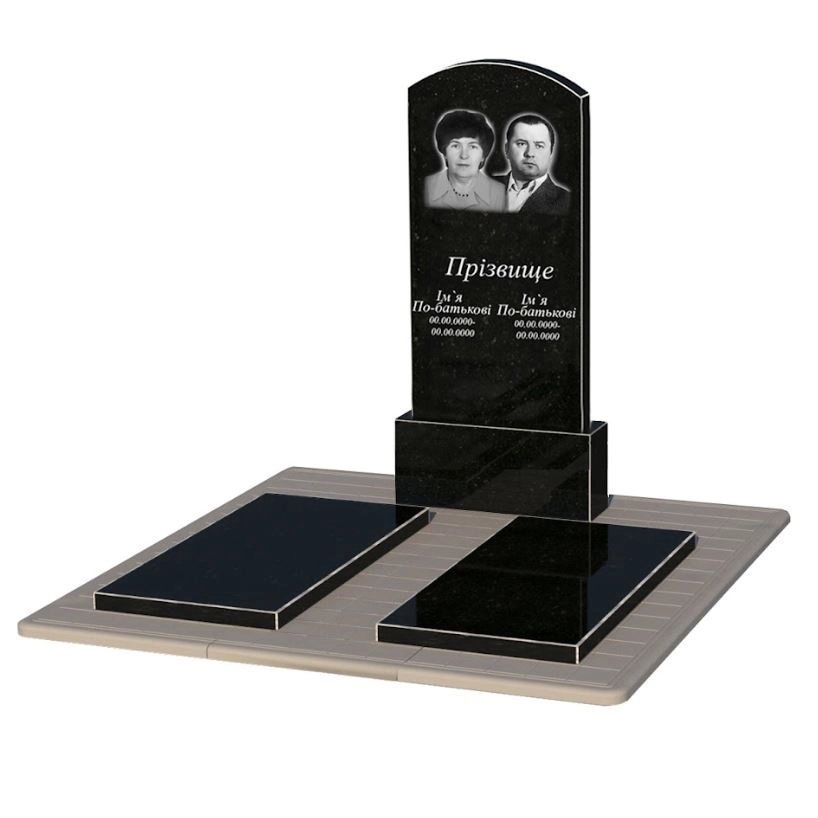 Основне Гранітний пам'ятник висотою 150 см подвійний з дугою різьблений із чорного граніту Коростишів Дуга 009 к17-kor-npf-120-60-08-009-pbd3