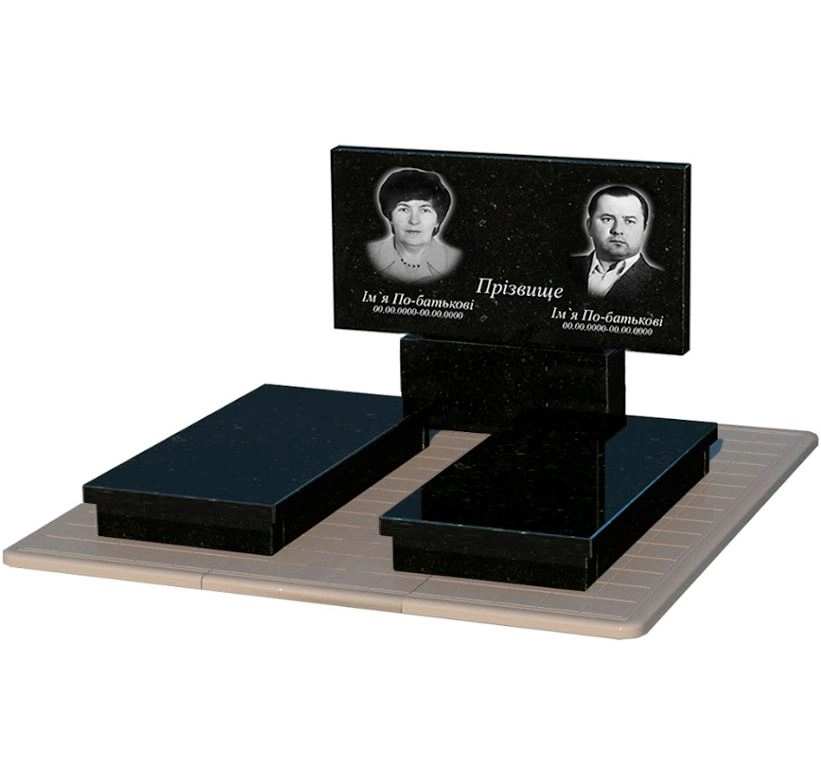 Основне Гранітний пам'ятник без різьблених робіт подвійний із чорного граніту Коростишів к19-kor-pf-60-120-08-001-pbd3