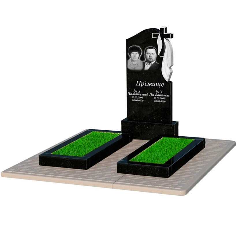 Основное Памятник на могилу из гранита с крестом резной двойной из черного гранита Коростышев к14-kor-pf-100-50-08-142-r-pbd2